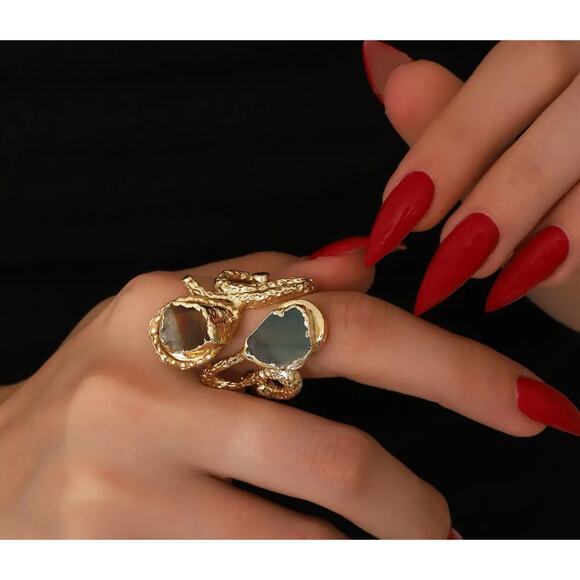 bubu Jewelry - Gold Plated Stone Ring Adjustable ! NWT